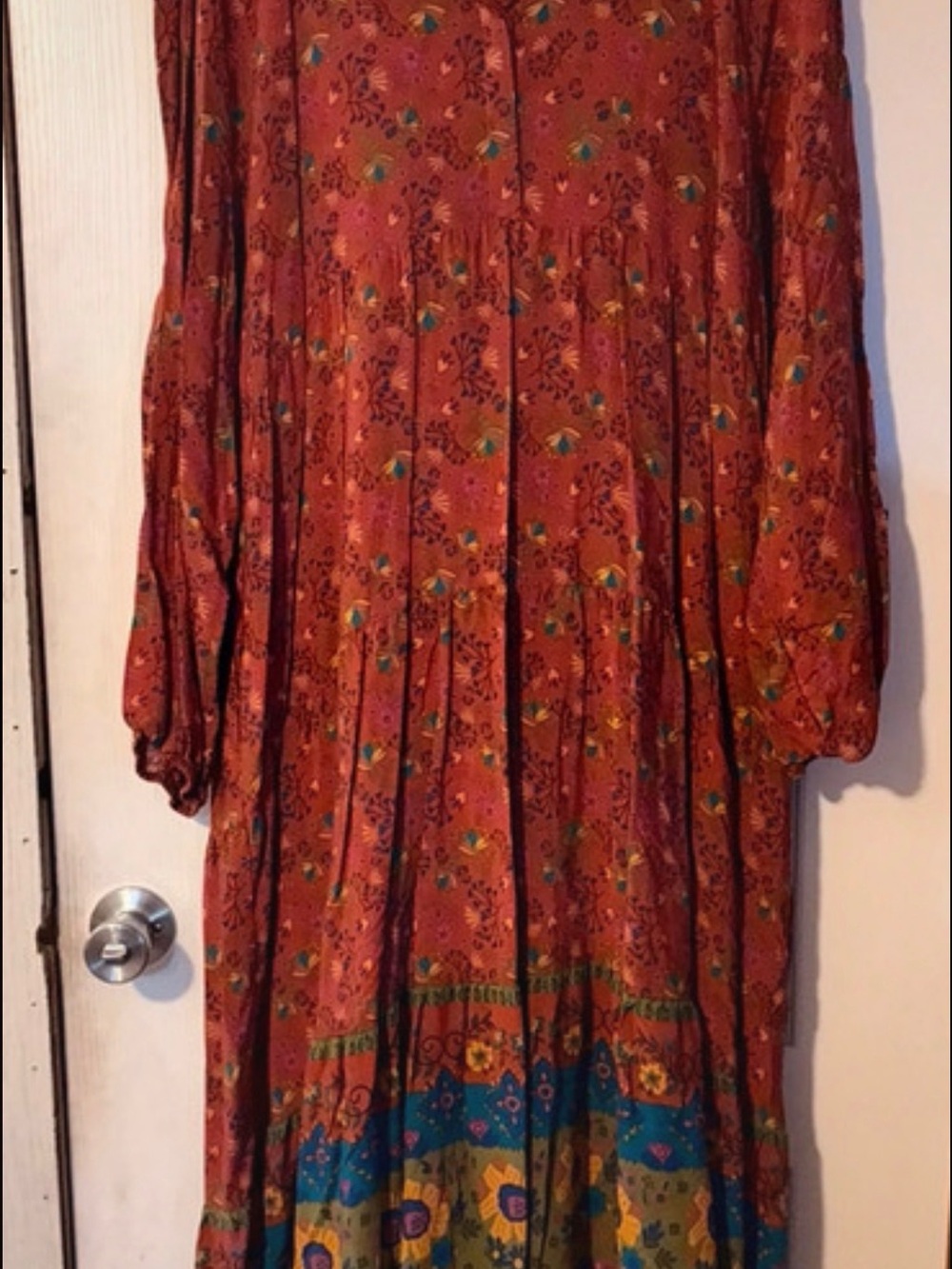 NATURAL LIFE Rust Floral Boho Maxi Dress with Teal Border